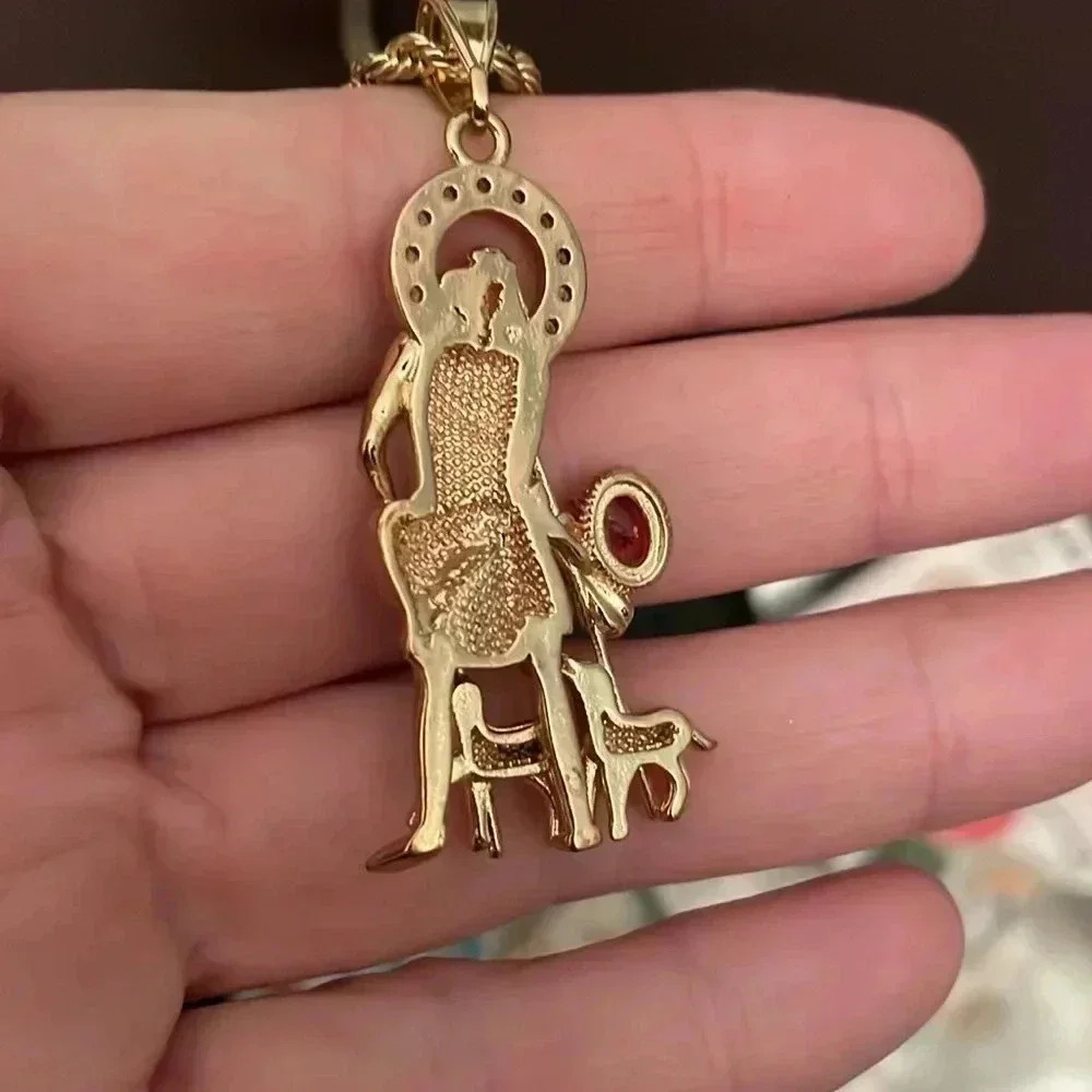 Gold Bonded Saint Lazarus Pendant with 14k Gold filled Rope Chain - Picture 3 of 5